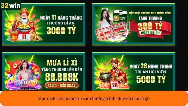 Mục đích 32win đưa ra các chương trình khuyến mãi là gì Mục đích 32win đưa ra các chương trình khuyến mãi là gì