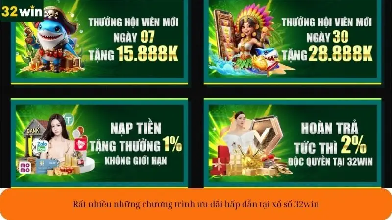 Rất nhiều những chương trình ưu đãi hấp dẫn tại xổ số 32win